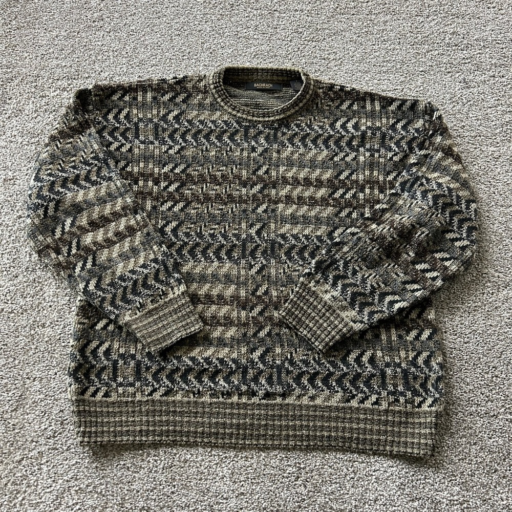 Vintage Bachrach Sweater Mens L Multicolor Geometric Crew Neck Long Sleeve Blend